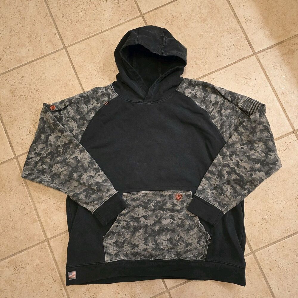 Ariat Fire Resistant DuraStretch Patriot Hoodie Men's XL Black Gray Digital Camo